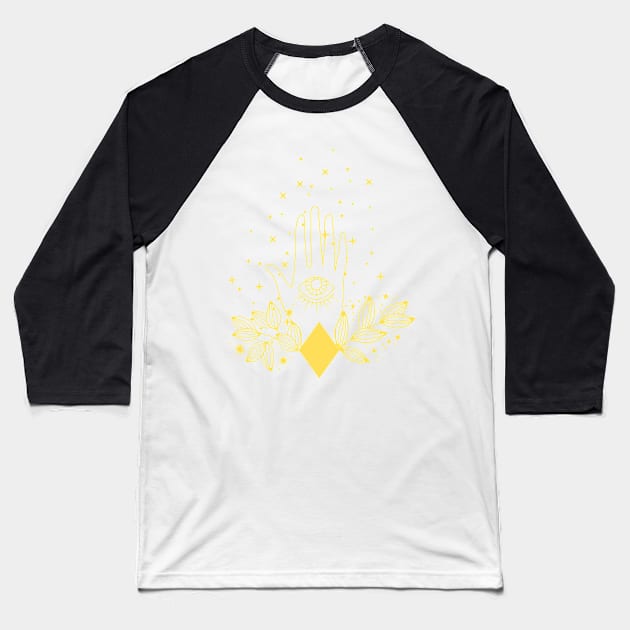 Gold Celestial Magic Hands Baseball T-Shirt by Harlotquen